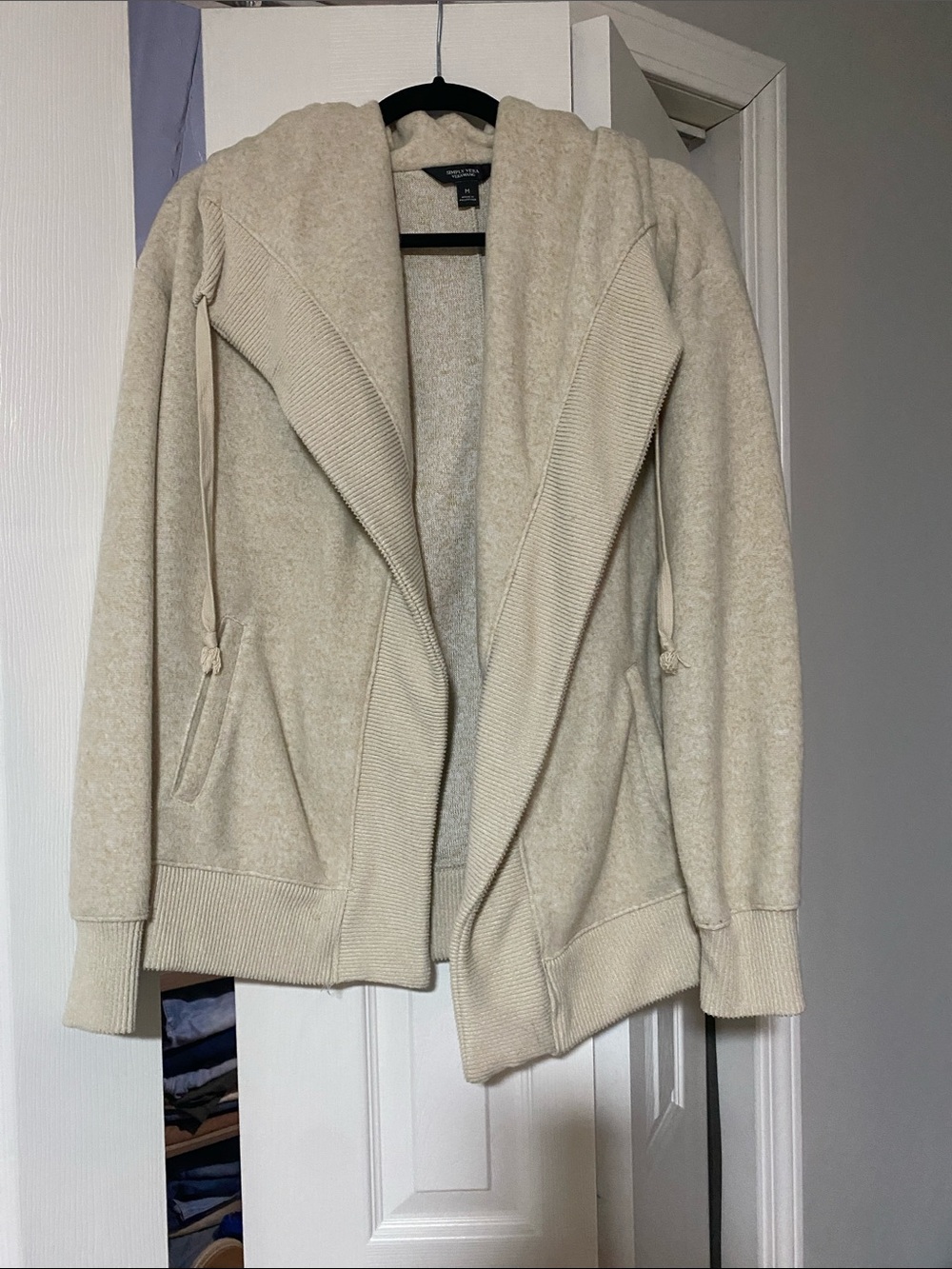Simply Vera Vera Wang Cream Shawl Collar Teddy Open-Front Jacket